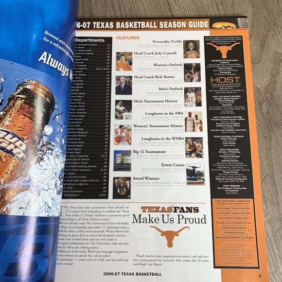 2006-07 Texas Basketball Season Guide UT University Of Texas Longhorns - Picture 9 of 9